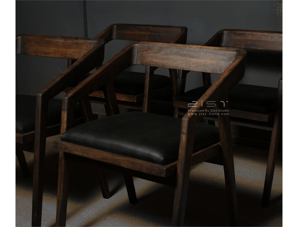صندلی ناهار خوری وال - چوب گردو تیره - چرم مشکی